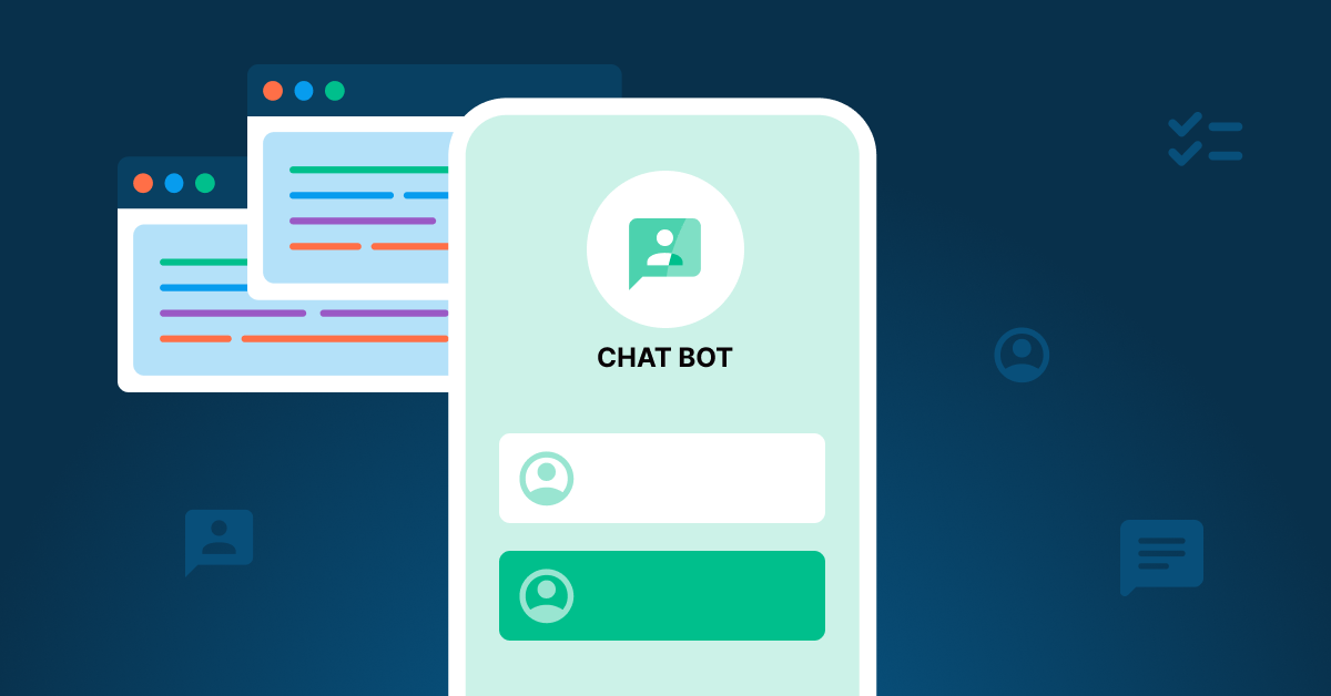 A phone showing an SMS chatbot o screen with screens of code behind the phone