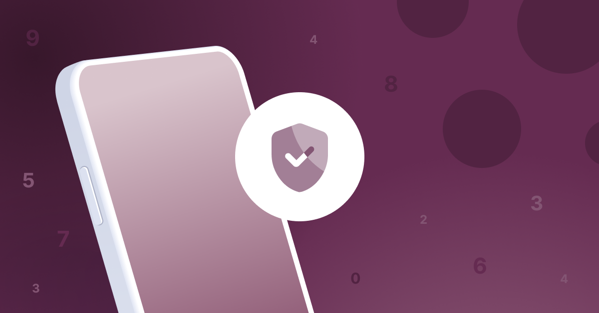 Purple background with white phone and shield